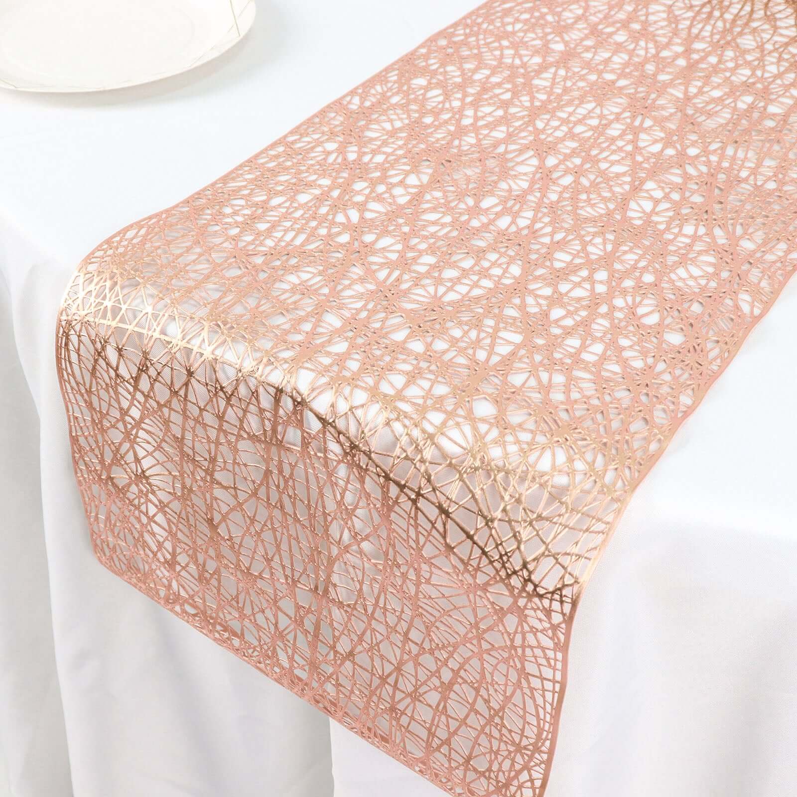 Plastic Woven Vinyl 13"x6ft Table Runner Metallic Rose Gold - Non-Slip & Reversible Tabletop Decor