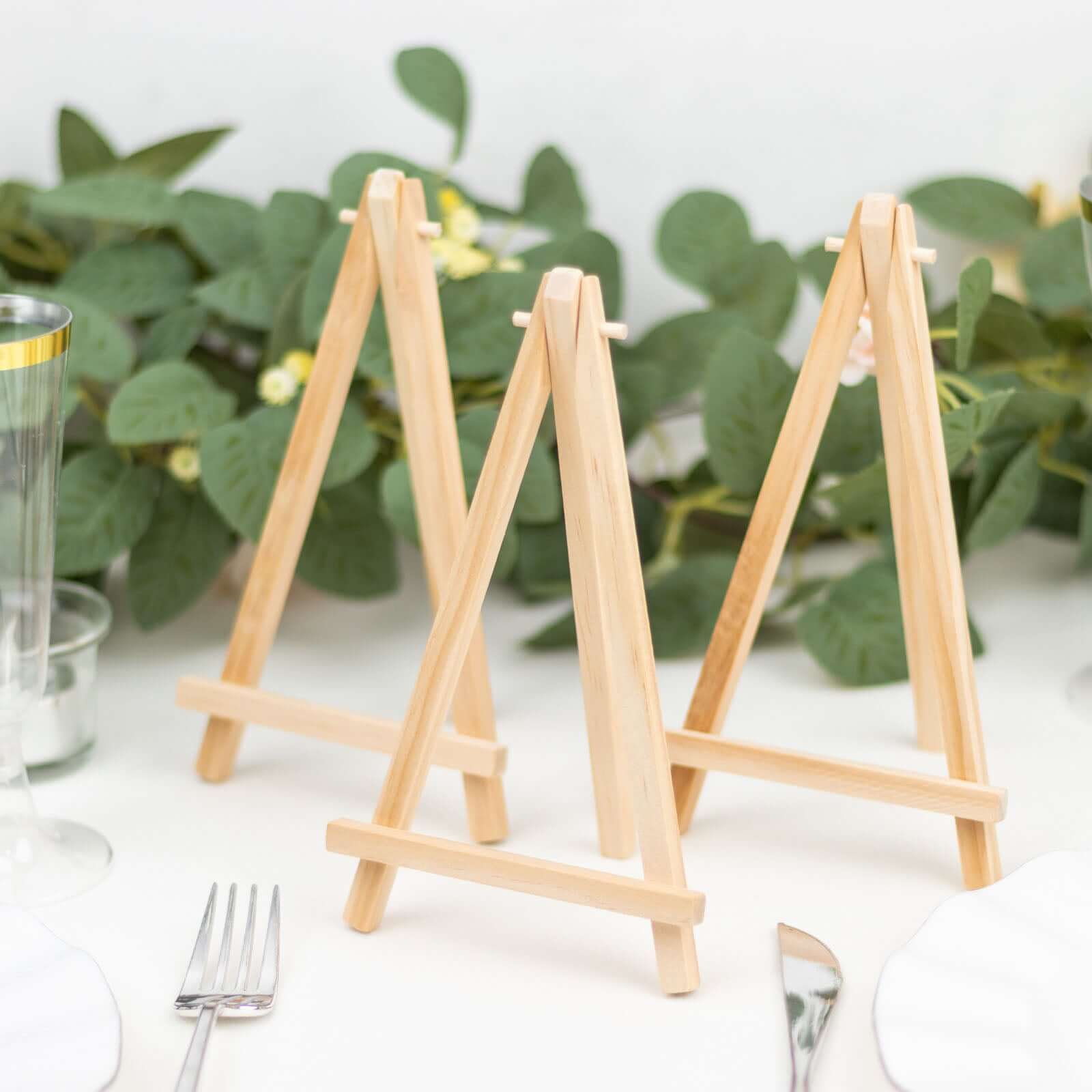 10-Pack Wooden Display Easel Stands DIY Small Design Natural - Rustic Place Card Table Number Holders 7"
