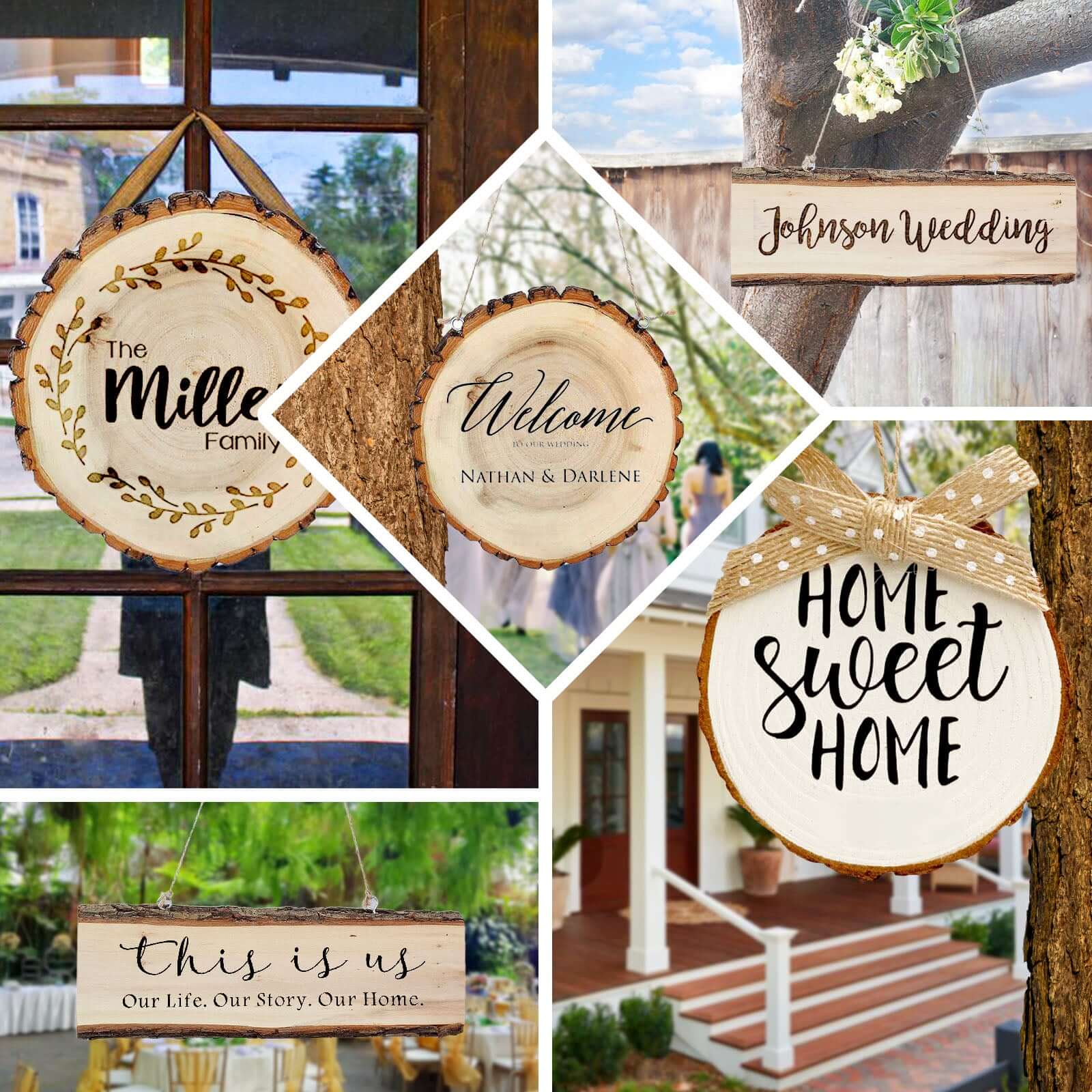 2 Pack 8" Dia Natural Blank Hanging DIY Wood Sign, Round Wood Plaques