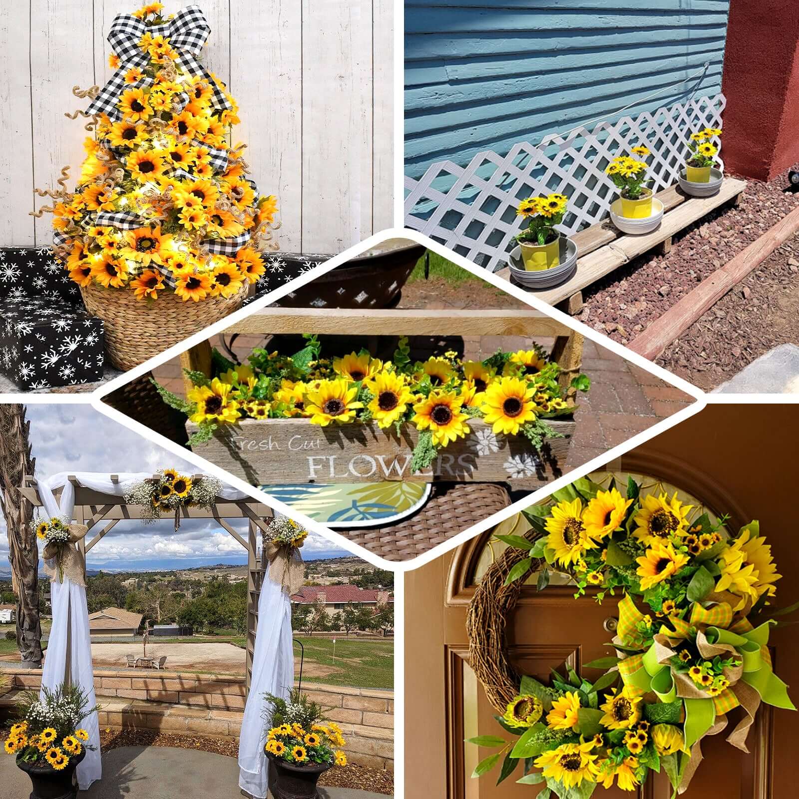 2 Bouquets 13" Yellow Artificial Silk Sunflower Flower Bushes