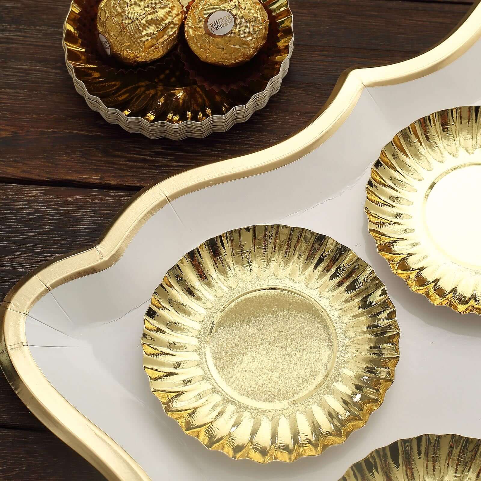 50-Pack Paper 3.5" Round Party Plates in Metallic Gold with Scalloped Rim - Disposable Mini 250GSM Dessert Plates for Tapas, Appetizers & Finger Foods