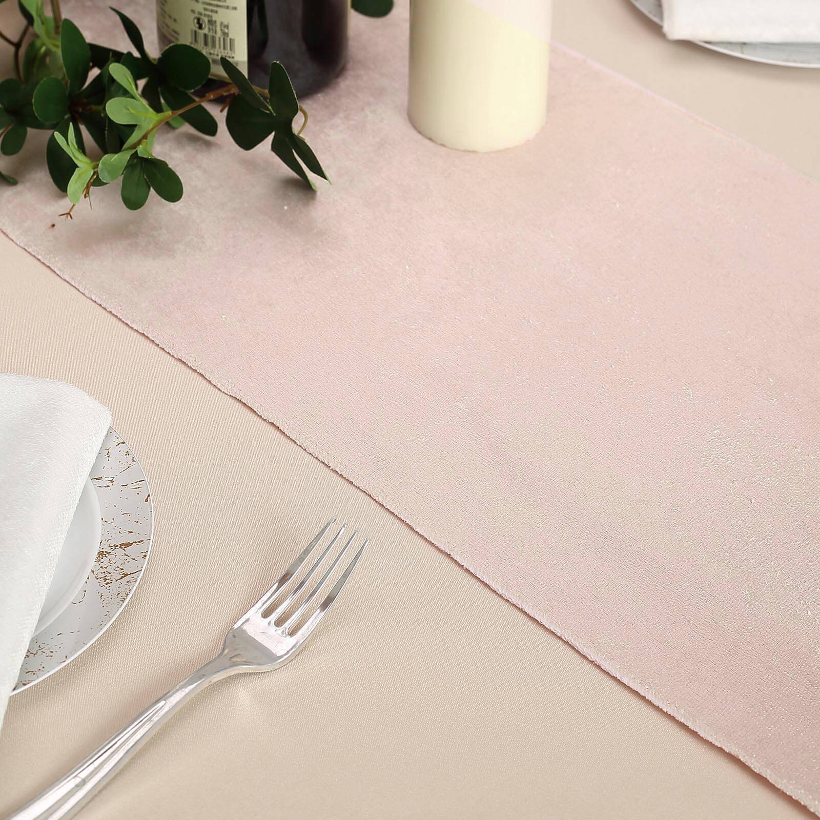 Premium Velvet 12"x108" Table Runner Blush - Sheen Finish Reusable Table Decor