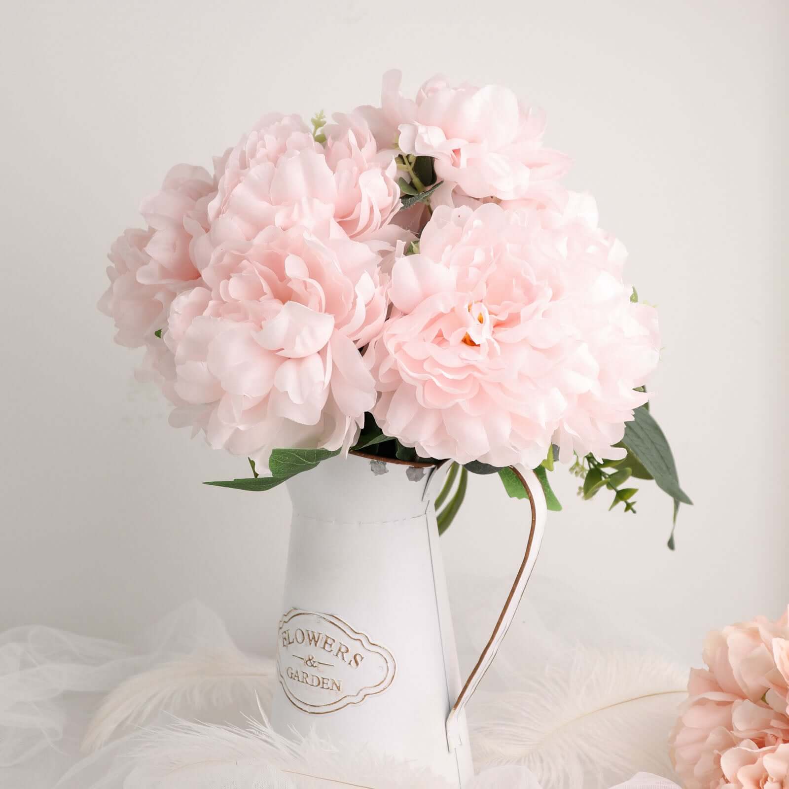 2 Bushes 17" Blush Artificial Silk Peony Flower Bouquets, Real Touch Peonies Spray