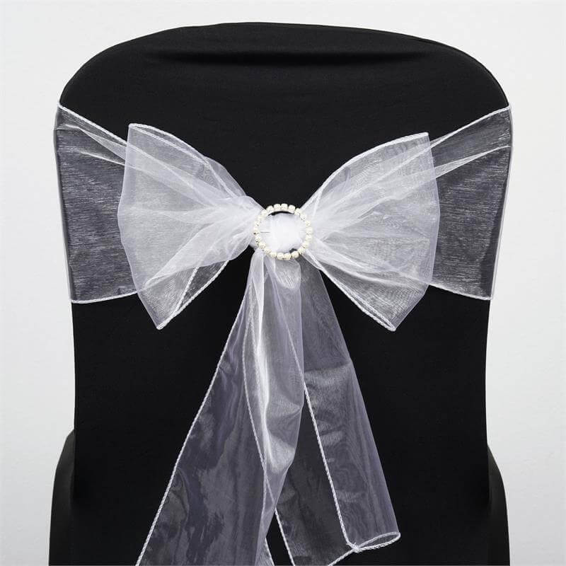 5 Pack Organza Chair Sashes White - Timeless Reusable Sheer Chair Bows for Chic Events 6"x108"
