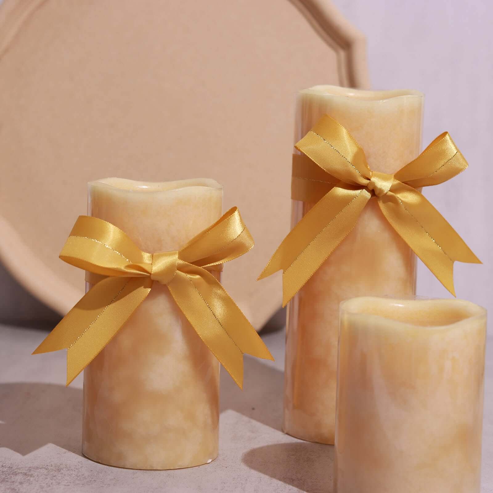 50 Pcs 10" Gold Pre Tied Ribbon Bows, Satin Ribbon With Gold Foil Lining For Gift Basket and Party Favors Decor