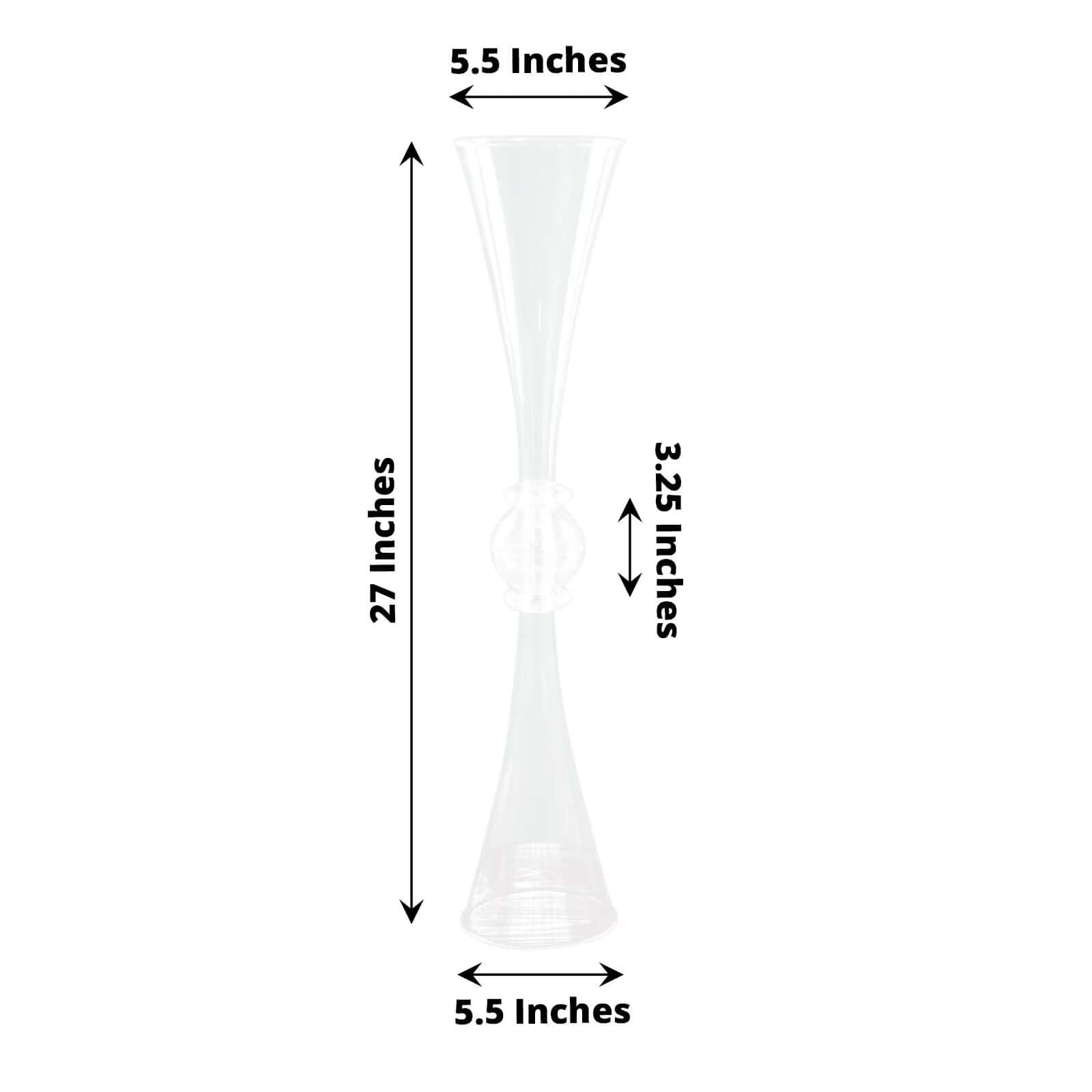 2-Pack Flower Vases Trumpet Design with Crystal Embellishments Clear - Reversible Plastic Centerpieces for Events 27"