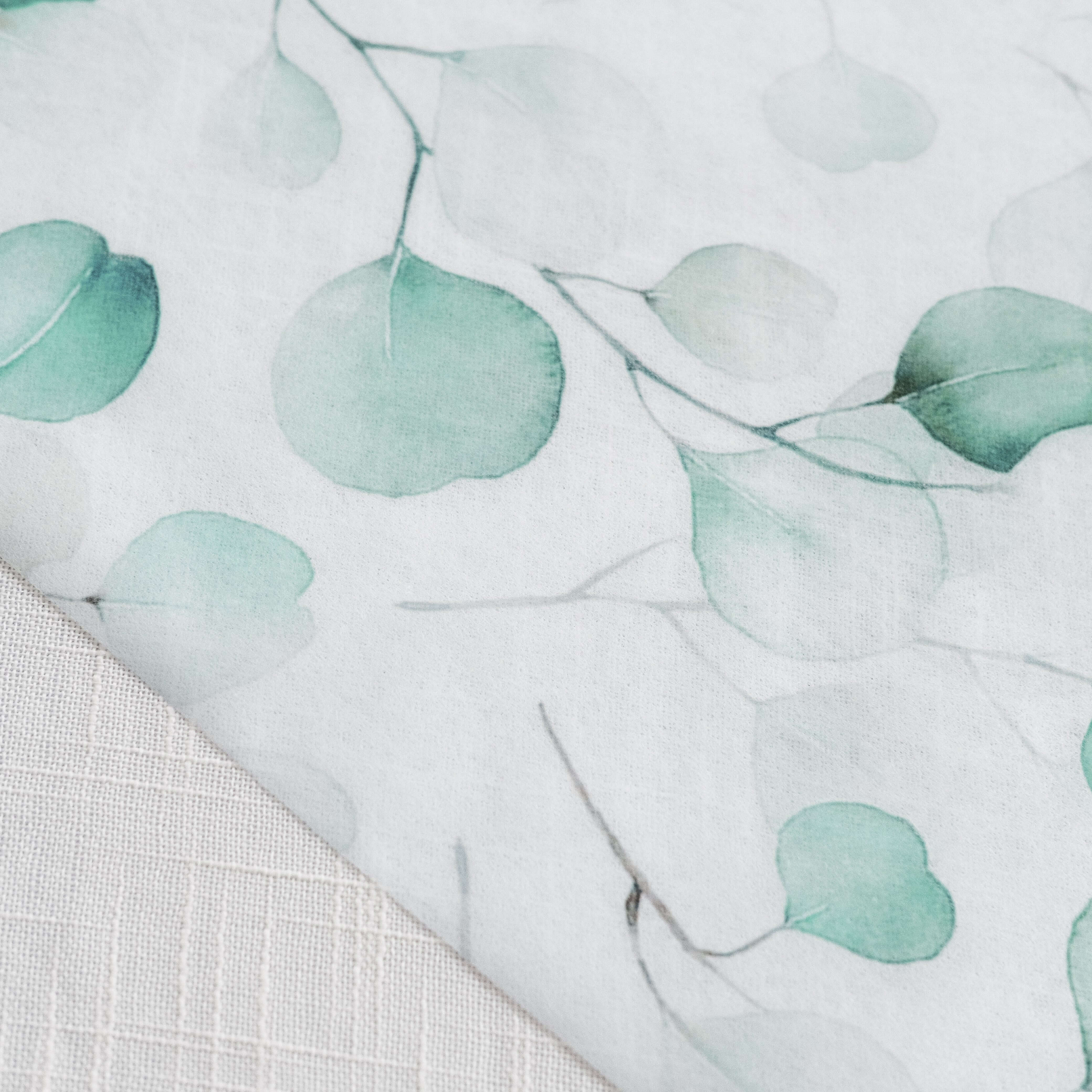 Disposable Table Runner 11"x108" White with Green Eucalyptus Leaves Print - Non-woven Stylish Spring Summer Dining Decor