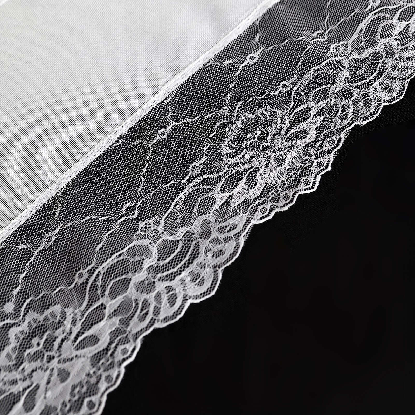 Faux Burlap Jute 16"x108" Table Runner White With Lace Edging - Rustic Farmhouse Table Linen