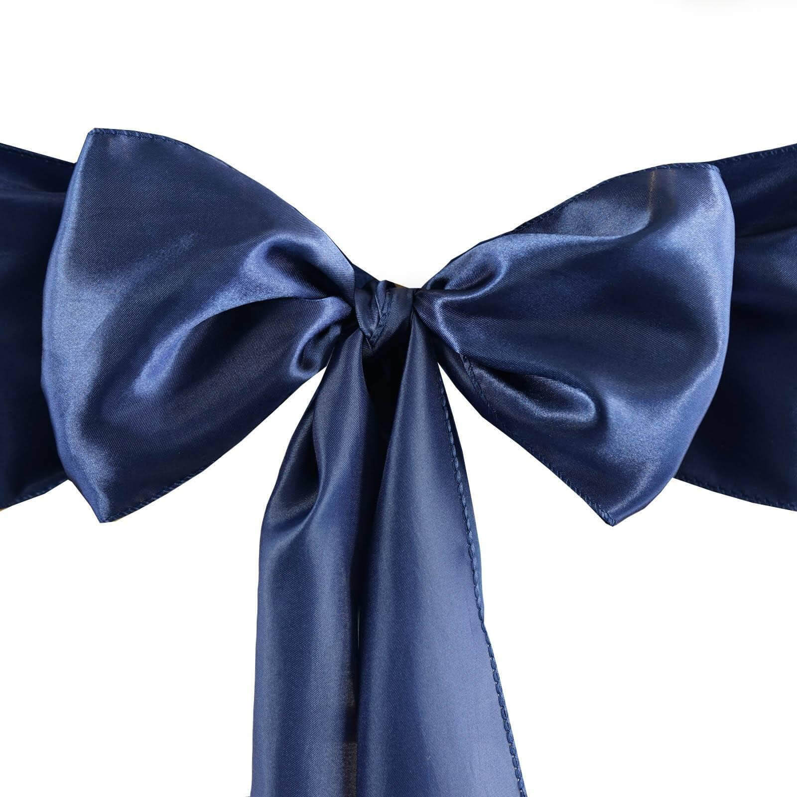 5 Pack Satin Chair Sashes Navy Blue - Durable Chair Bows with Shiny Finish 6"x106"