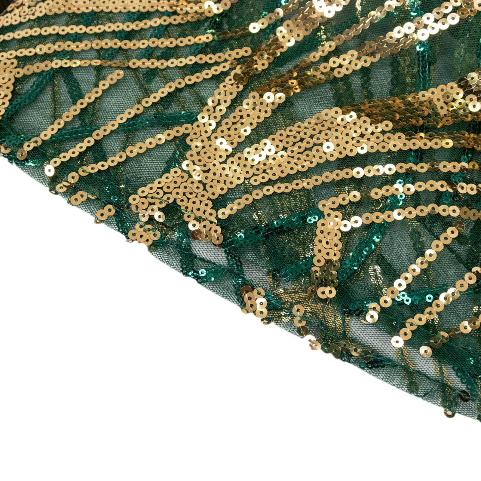 Set of 5 Hunter Green Wave Mesh Cylinder Pedestal Stand Covers with Embroidered Sequins, Emerald Pillar Prop Covers - 160 GSM