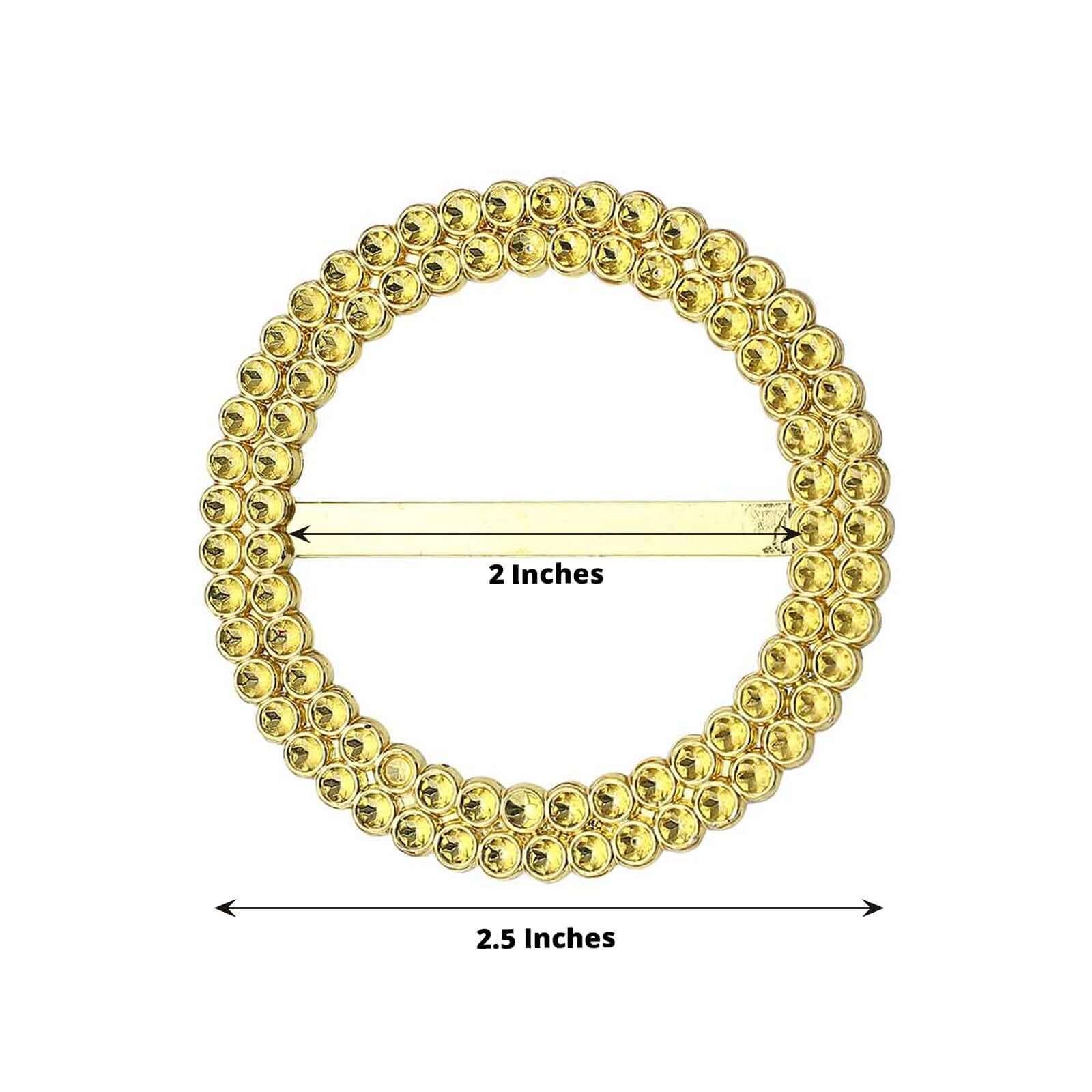 20 Pack Diamond Round Chair Sash Band Buckle Pins Gold - Timeless Rhinestone Napkin Rings for Weddings & Gatherings 2.5"