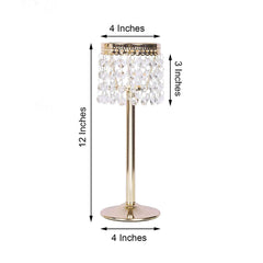 Crystal Beaded Chandelier Metal Candle Holder Gold - Sophisticated Pillar Tealight Stand 12"