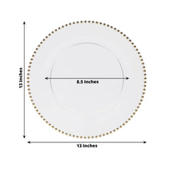 10-Pack Economy Round Plastic Charger Plates 13" in Clear with Gold Beaded Rim, Stylish Dinner Party Serving Plates
