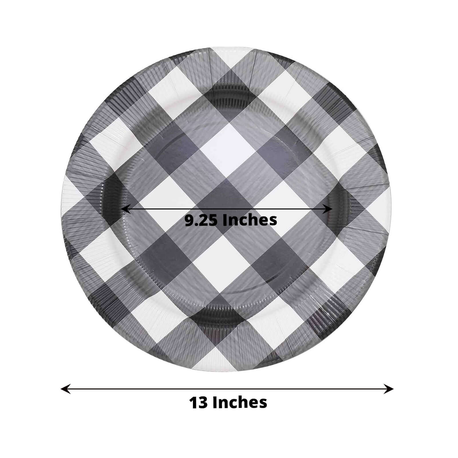 10-Pack Disposable Paper Charger Plates – Black/White Buffalo Plaid 13" Round Table Chargers, 350 GSM Cardstock