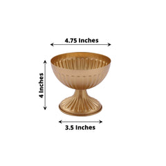 2-Pack Metal Pedestal Flower Vases Ribbed Bowl Style Gold - Antique Mini Compote Vase for Sophisticated Wedding Centerpieces 4"