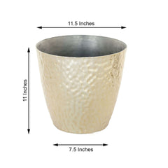 11" Gold Hammered Design Large Indoor Flower Plant Pot, Decorative Greenery Planter