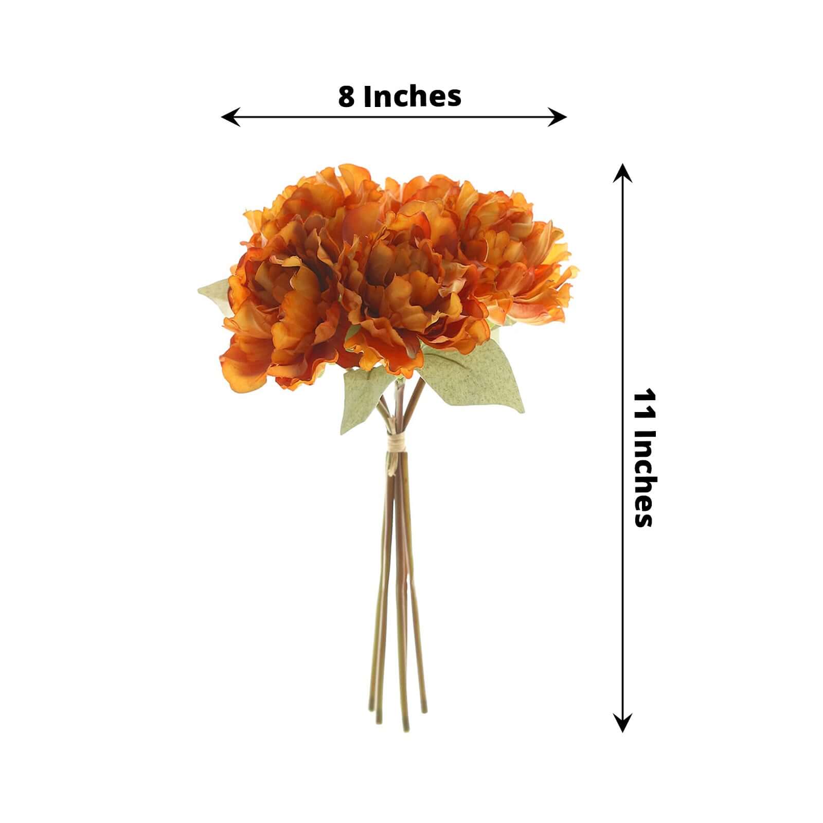 11" Orange Real Touch Artificial Silk Peonies Flower Bouquet