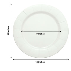 10-Pack Disposable Round Charger Plates in White with Leathery Texture - Durable 1100GSM Cardboard Placemats for Dinner Parties & Banquets 13"