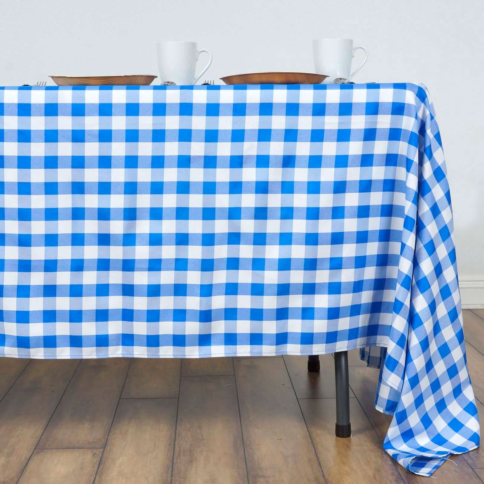 Polyester 60"x126" Rectangle Tablecloth White/Blue - Buffalo Plaid Checkered Table Cover