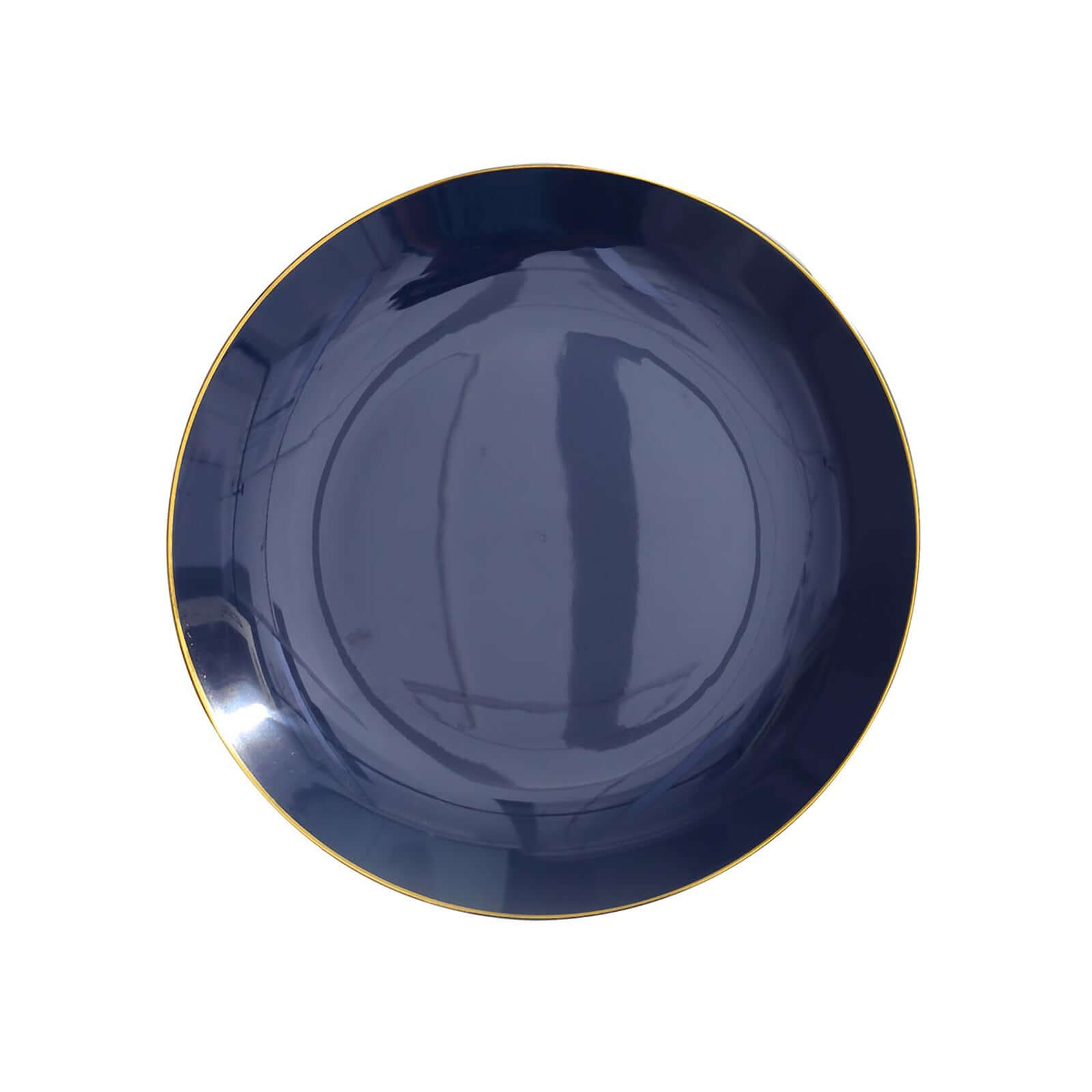 10-Pack Plastic 8" Round Dessert Plates in Navy Blue with Gold Rim - Glossy Disposable Appetizer Salad Plates