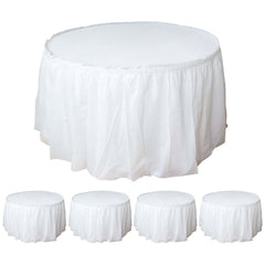 5 Pack Plastic Table Skirts White Ruffled - Durable Disposable Skirts for Events 14ft