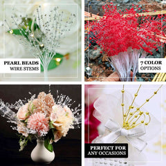 12 Bunches Faux Pearl Bead Spray Vase Fillers in Burgundy - Lustrous DIY Craft Beads 7"