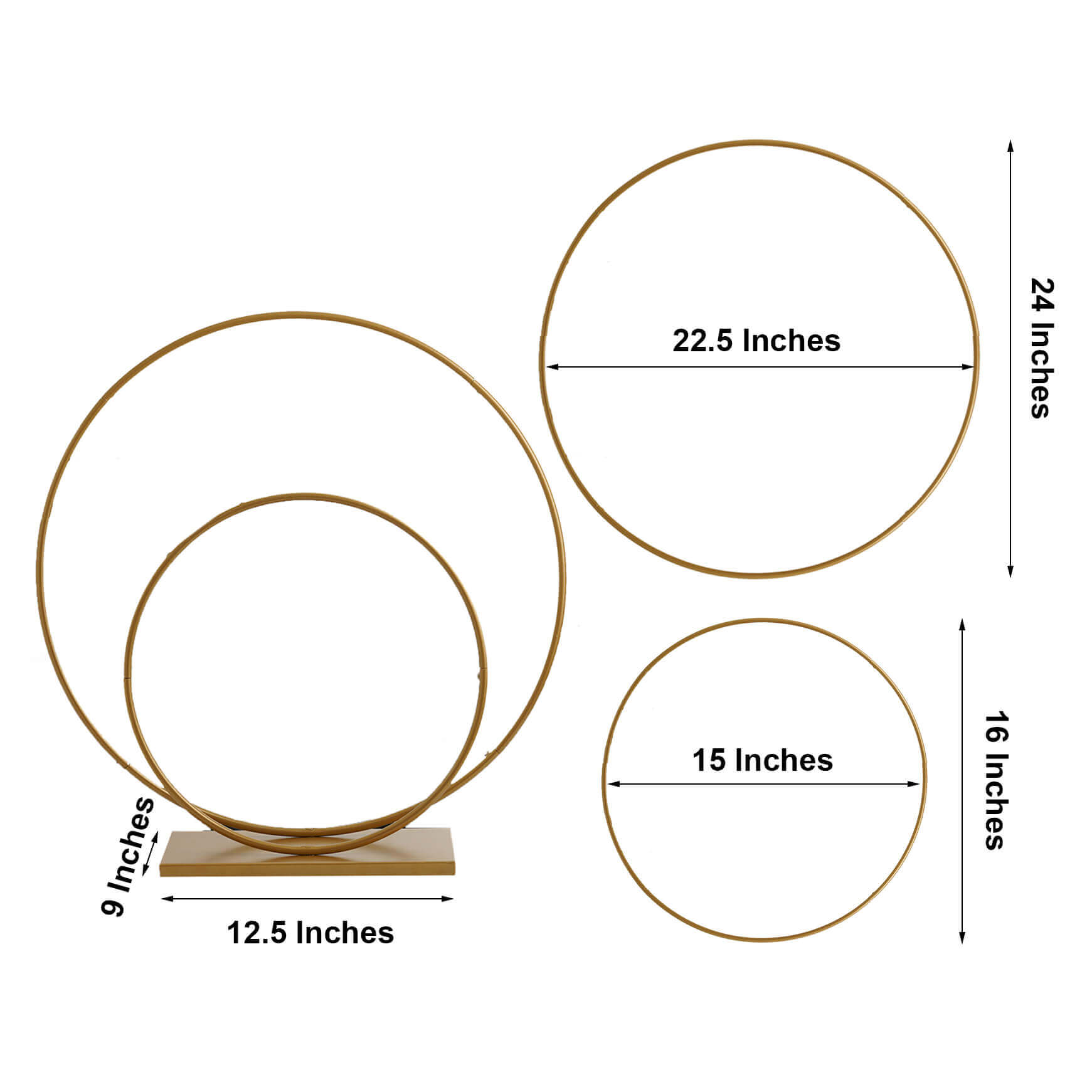 Double Hoop Flower Stand Metal Gold - Wedding Table Centerpiece for Receptions 24" & 16"