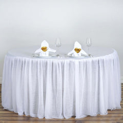 Tulle 120" Round Tablecloth White - 3 Layer Satin Tutu Skirt with Pleated Detailing for Modern Gatherings