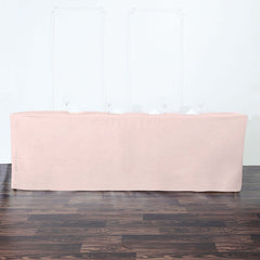 Fitted Polyester 96"x30" Rectangle Tablecloth Blush - Durable and Easy to Maintain Table Cover