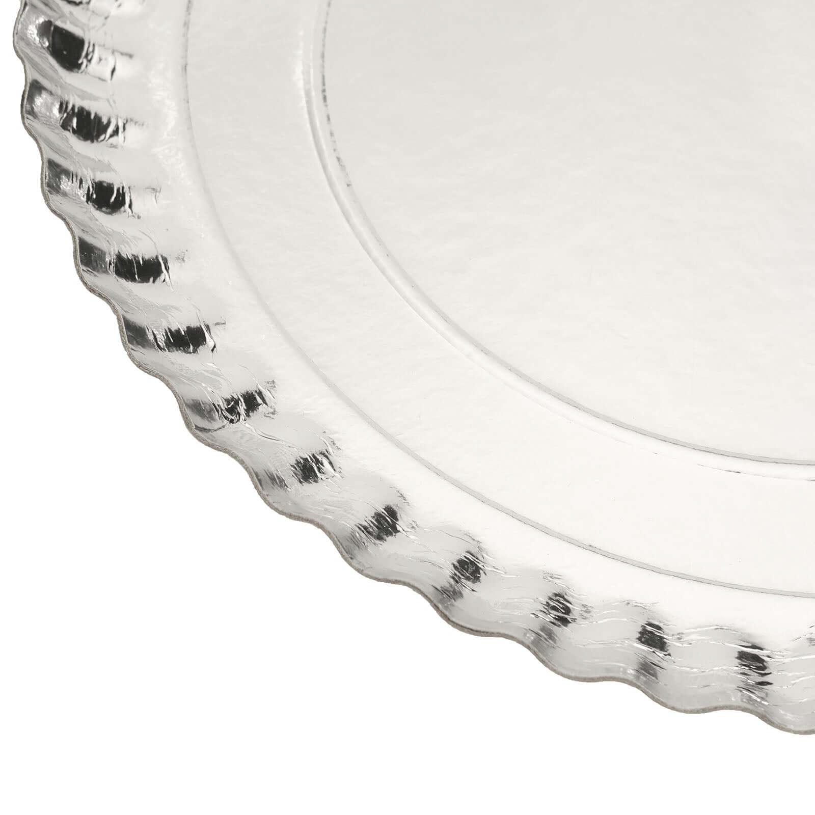 10-Pack Paper 13" Round Charger Plates in Silver with Scalloped Rims - Heavy Duty Disposable 1100GSM Serving Trays for Glam Events & Wedding Receptions