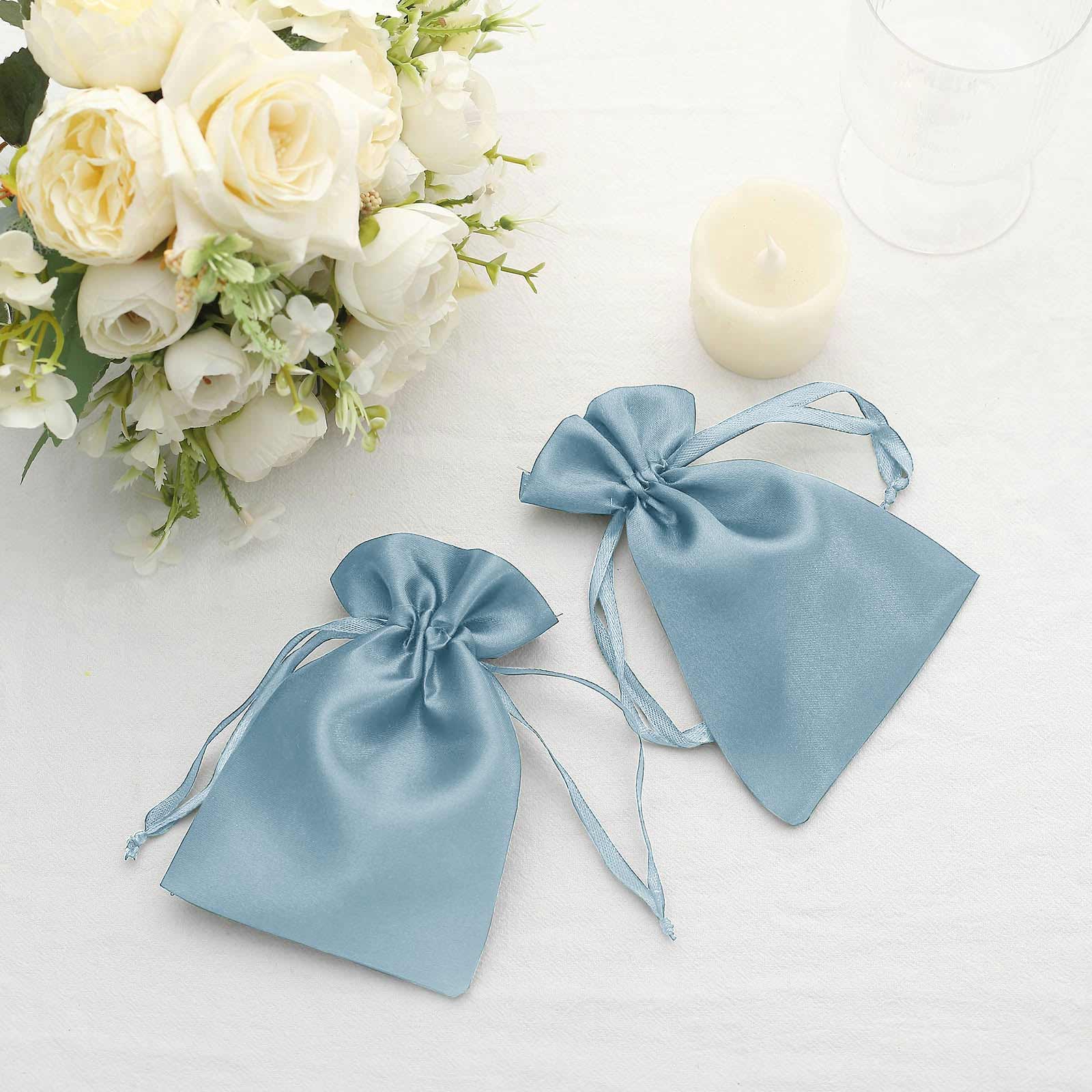 12 Pack 4"x6" Dusty Blue Satin Drawstring Wedding Party Favor Gift Bags