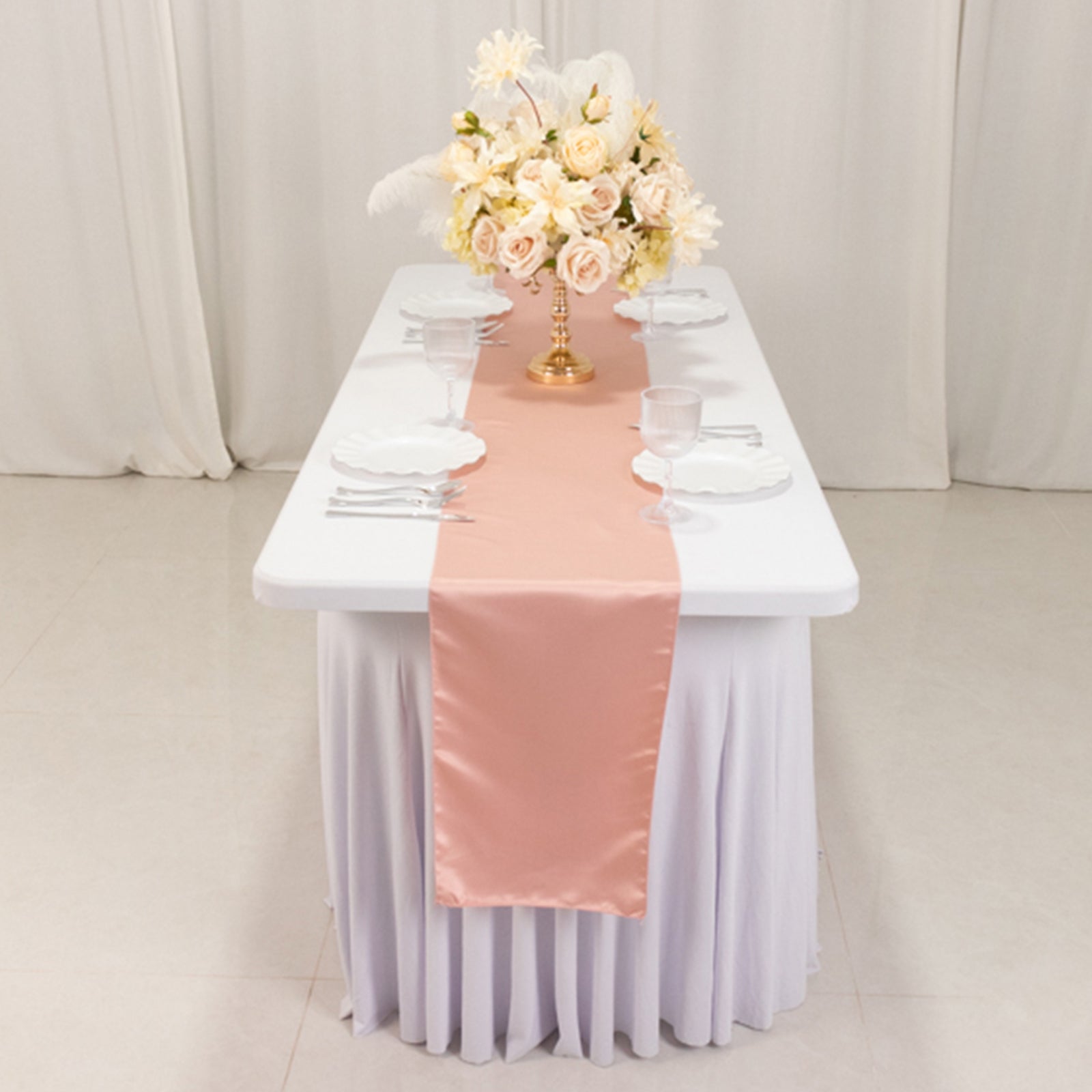 Lamour Satin 12"x108" Table Runner Dusty Rose - Smooth & Lustrous Finish