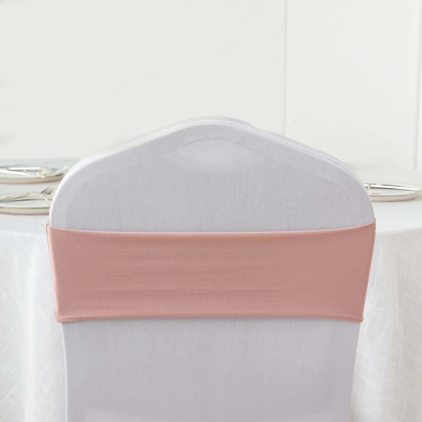 5 Pack Stretch Spandex Chair Sashes Dusty Rose - Fitted Finish Two Ply Heavy Duty Chair Bands 5"x12"