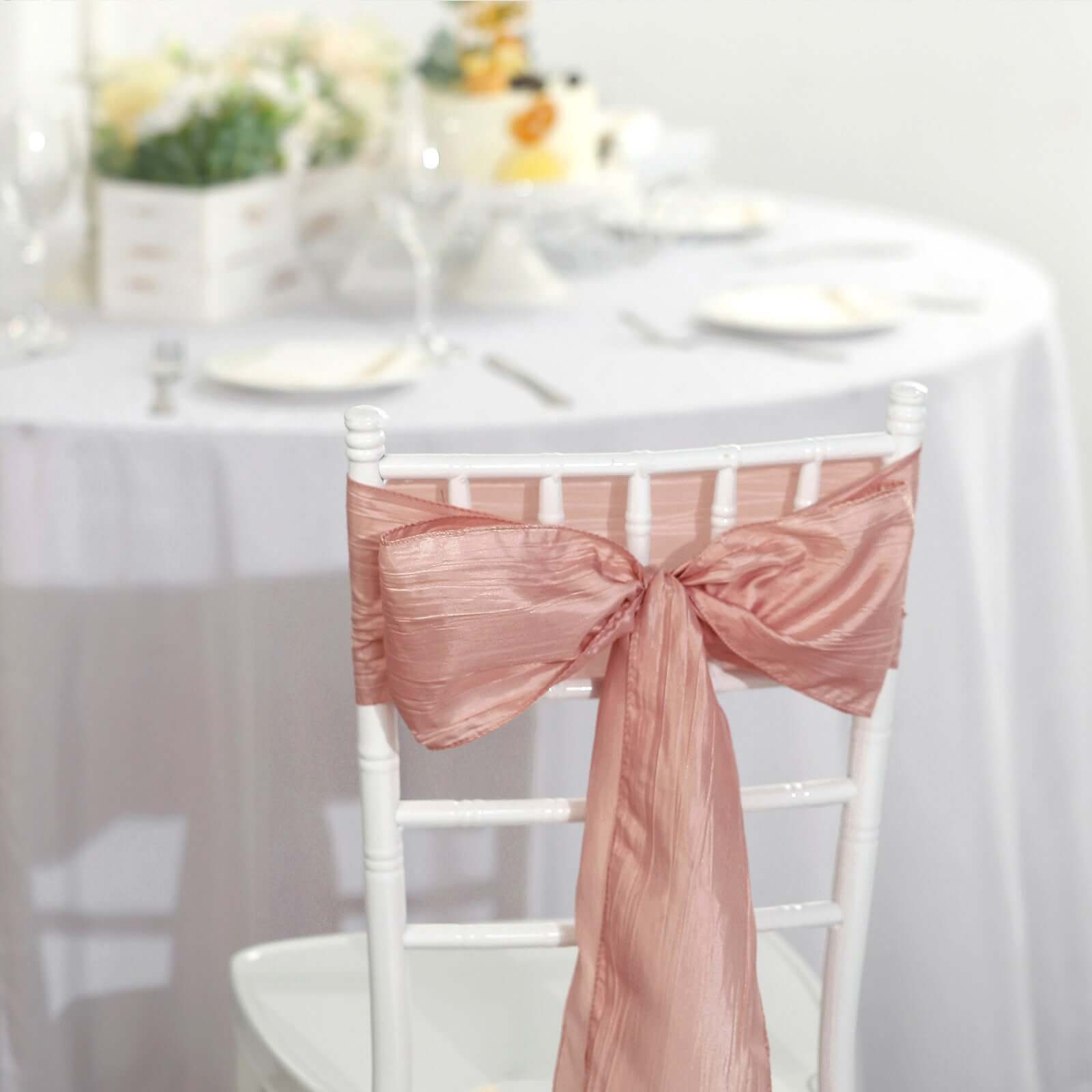 5 Pack Taffeta 6"x106" Chair Sashes Dusty Rose Accordion Crinkle Texture - Stylish Decor for Weddings & Gatherings