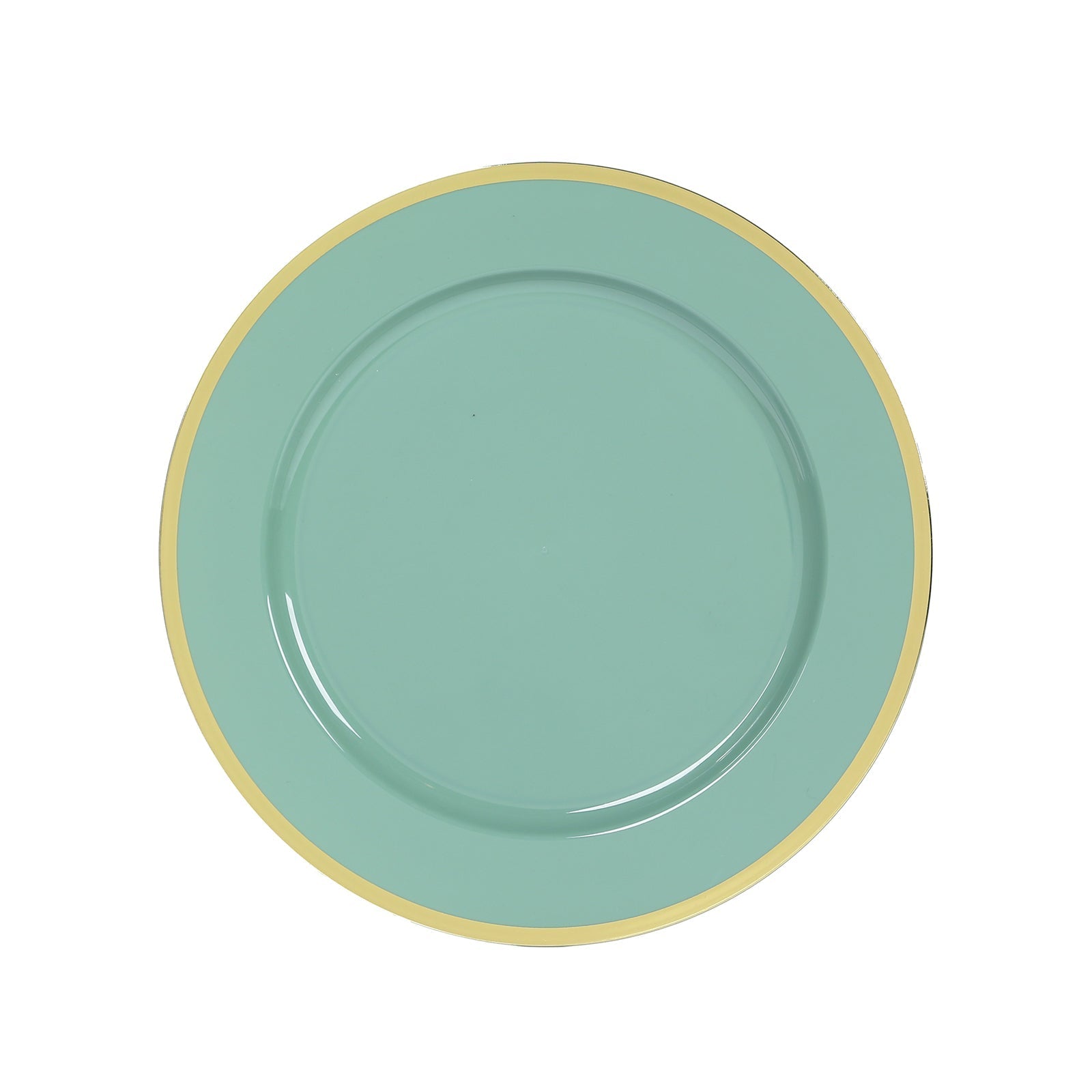 10-Pack Economy Plastic Round Charger Plates 12" in Dusty Sage Green with Wide Gold Rim, Decorative Dinner Party Serving Plates