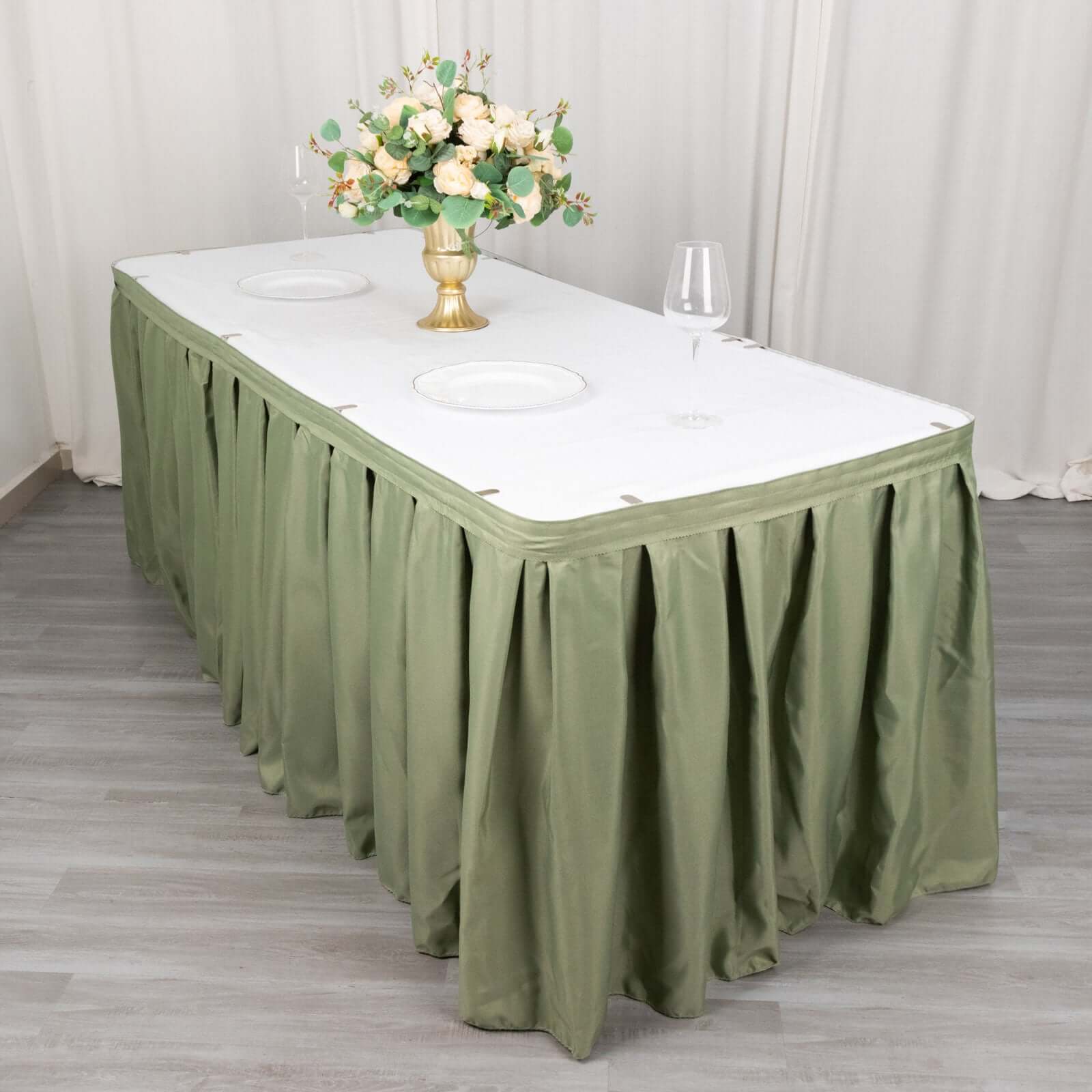 Polyester 21ft Table Skirt Dusty Sage Green - Classic Pleated Design