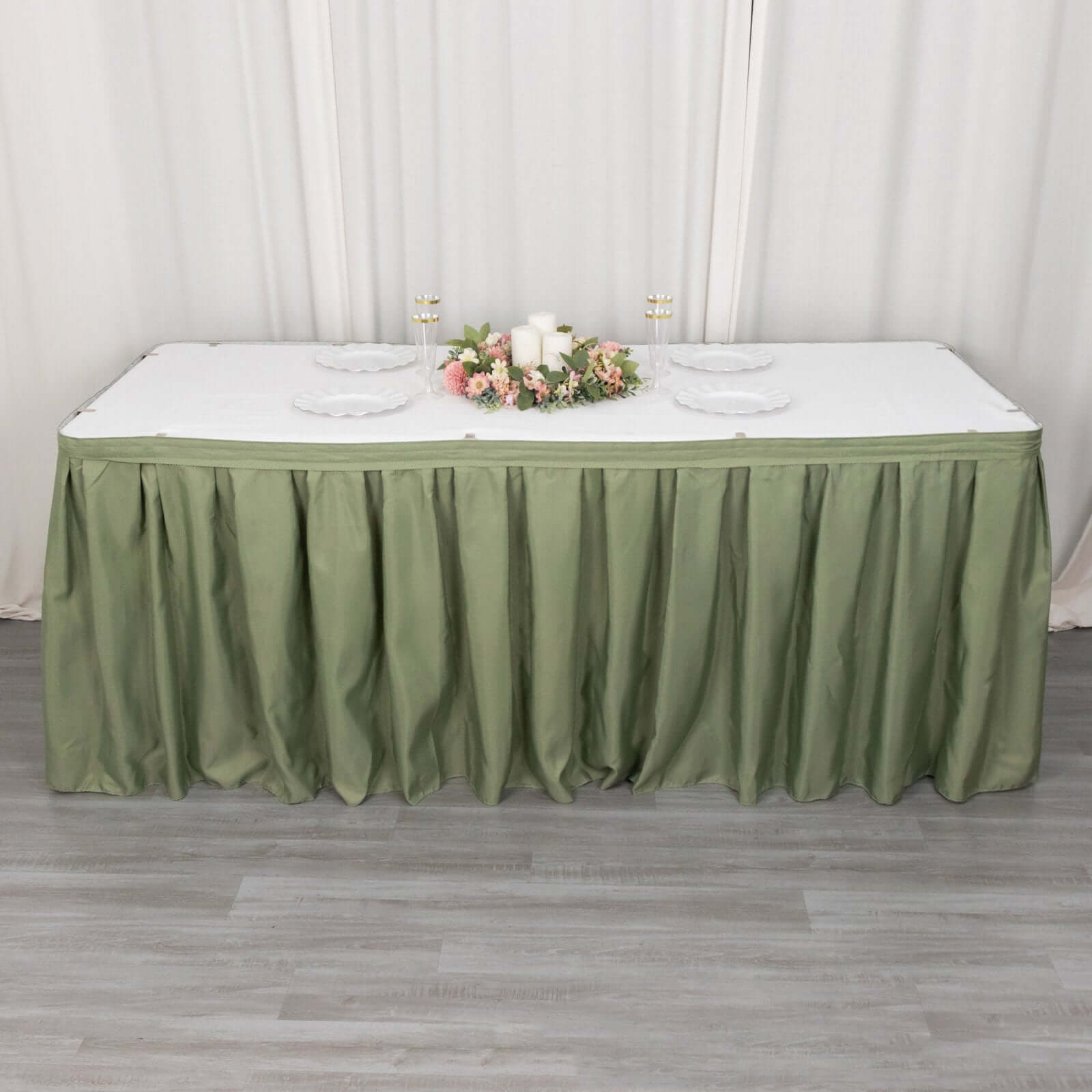 Polyester 21ft Table Skirt Dusty Sage Green - Classic Pleated Design