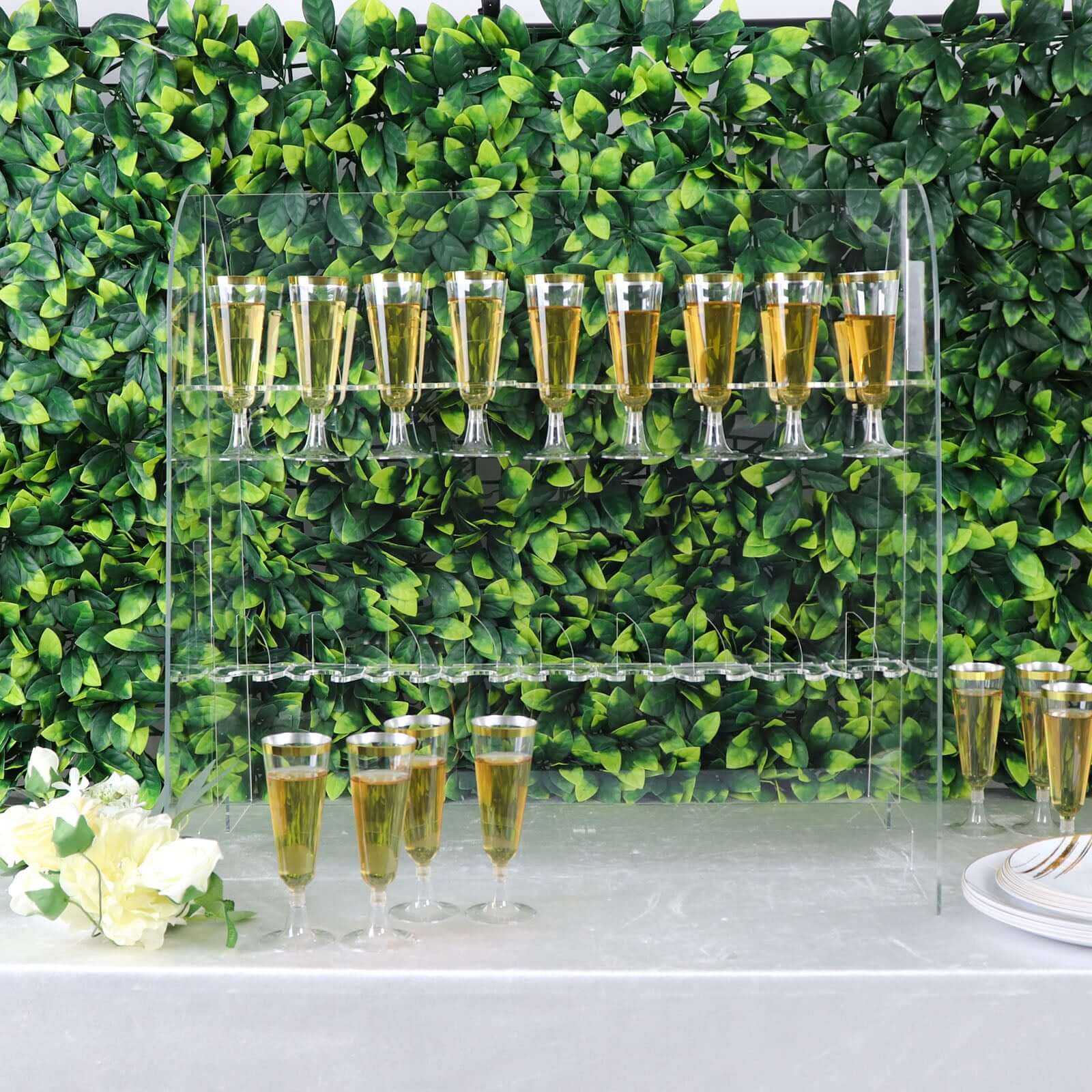 2-Tier Acrylic Champagne Glass Holder Display Stand Table Top Clear with 18 Hooks for Events & DIY Bars 25"