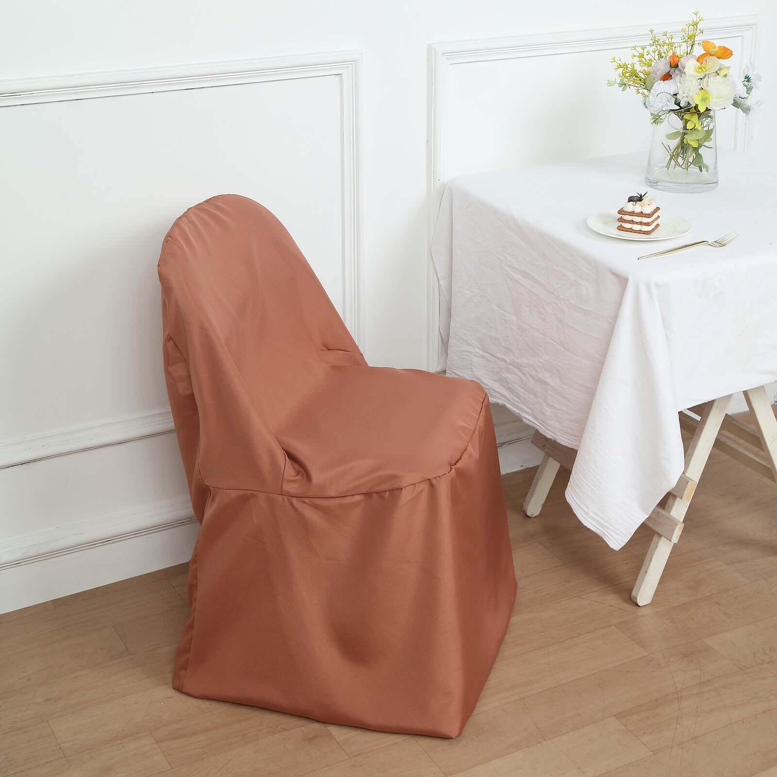 Polyester Slip On Folding Chair Covers Terracotta (Rust) - Stain-Resistant Reusable Durable Fabric