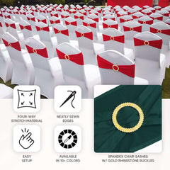 5 Pack Spandex Chair Sashes Pink with Gold Rhinestone Buckles - Reusable Four-Way Stretch Sash Bands 5"x14"