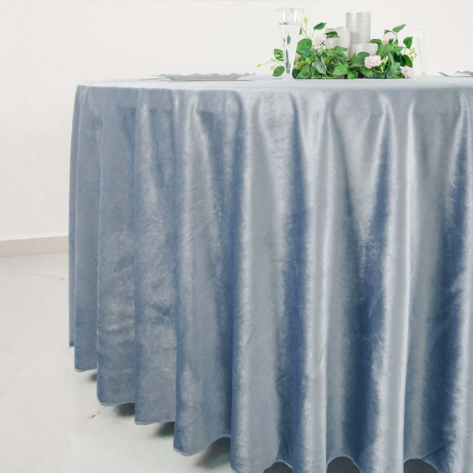 Premium Velvet 120" Round Tablecloth Dusty Blue - Reusable Soft & Seamless Table Cover