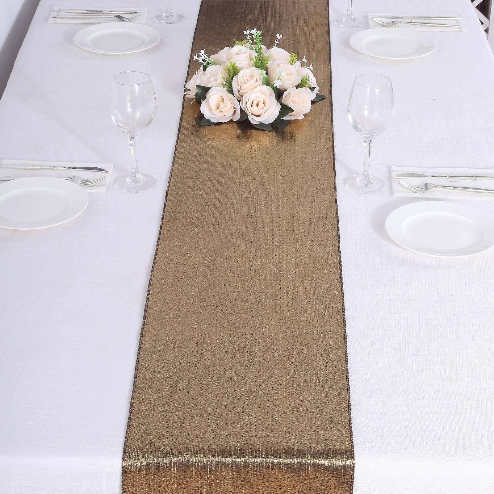 Polyester 12"x108" Table Runner Antique Gold Shimmer Sequin Dots - Wrinkle-Free Finish Table Linen