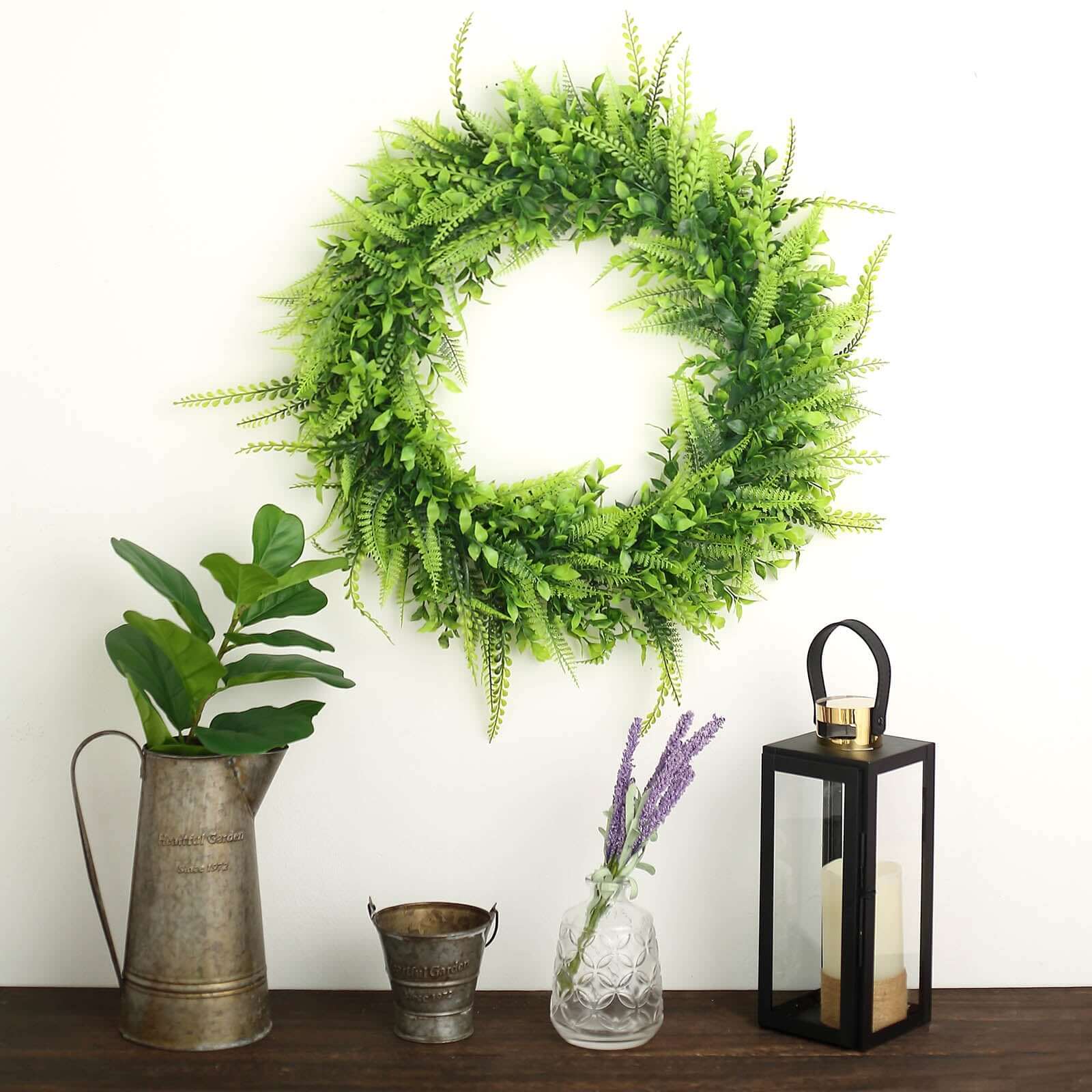 2 Pack 22" Green Artificial Lifelike Boxwood Fern Mix Spring Wreaths