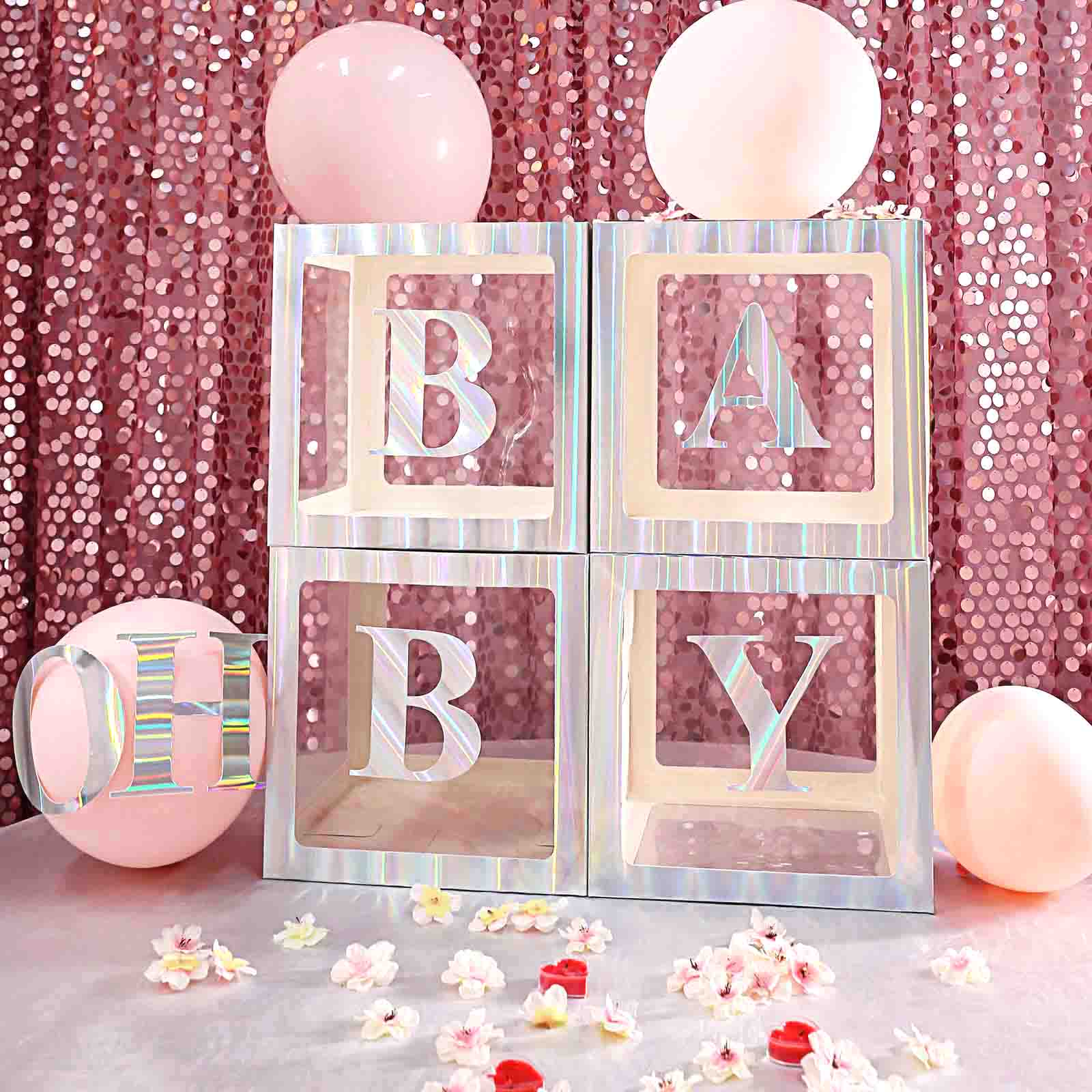 2 Pack 12" Iridescent Clear Baby Shower Party Decoration Boxes, Transparent DIY Balloon Boxes