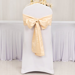 5 Pack Lamour Satin 6"x106" Chair Sashes Beige - Stylish Reusable Decorative Bows