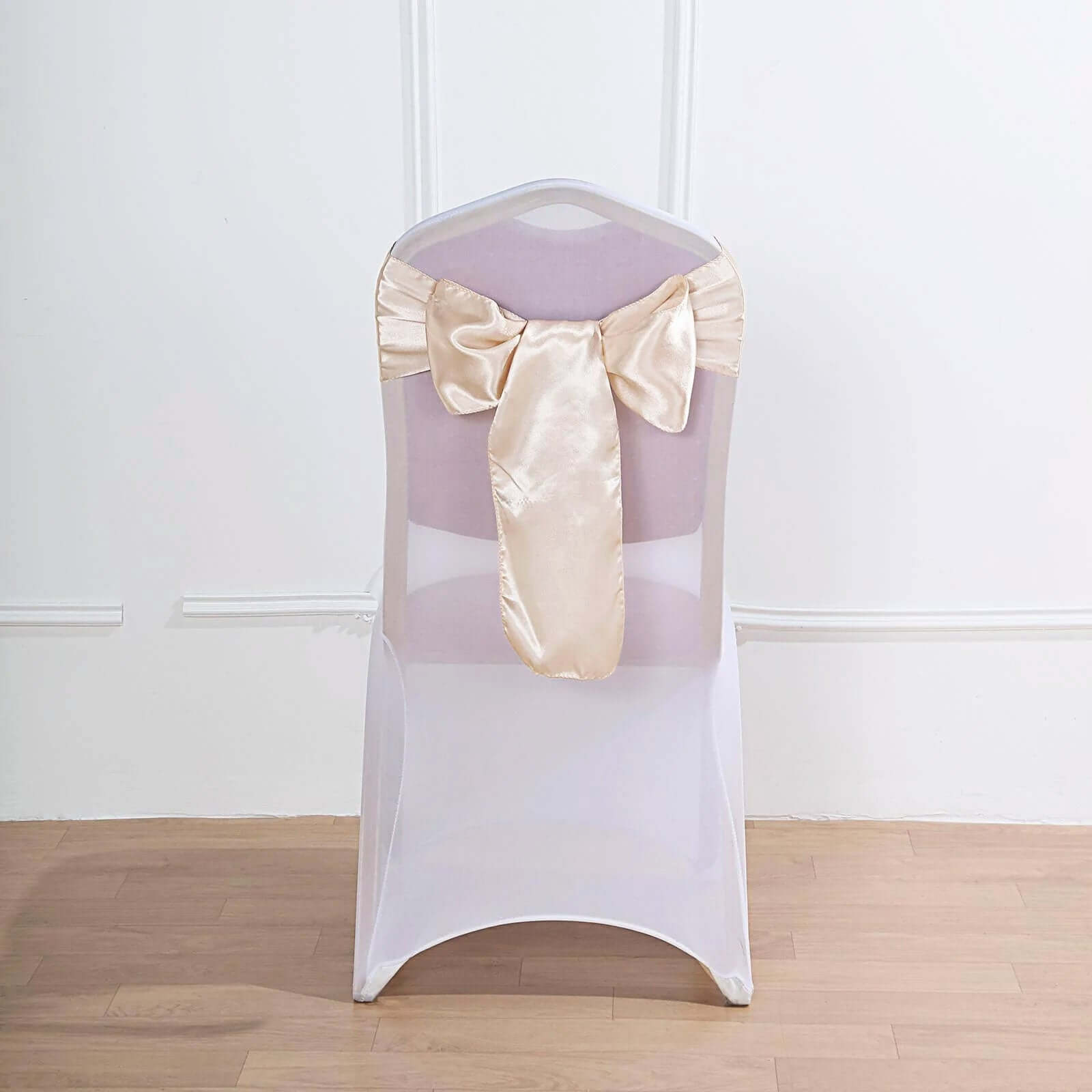 5 Pack Satin Chair Sashes Beige - Durable Chair Bows with Shiny Finish 6"x106"