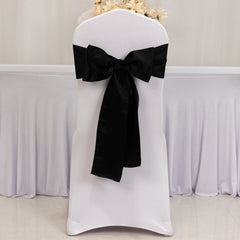 5 Pack Lamour Satin 6"x106" Chair Sashes Black - Stylish Reusable Decorative Bows for Weddings & Gatherings