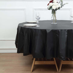 5-Pack Plastic Table Covers Black Round - Durable PVC Disposable Tablecloths for Events 84"