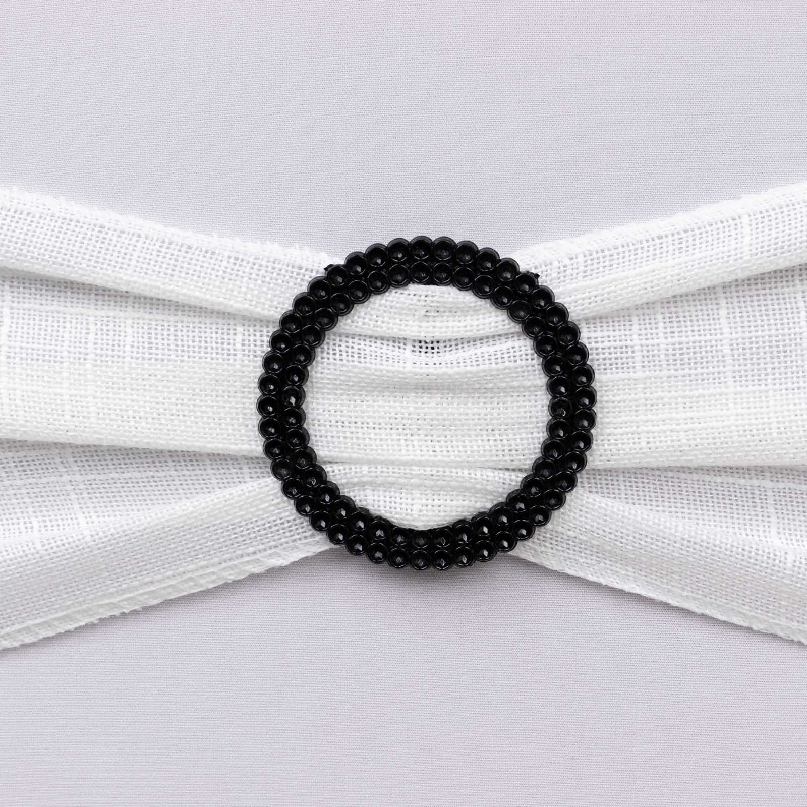 20 Pack Diamond Round Chair Sash Band Buckle Pins Black - Timeless Rhinestone Napkin Rings 2.5"
