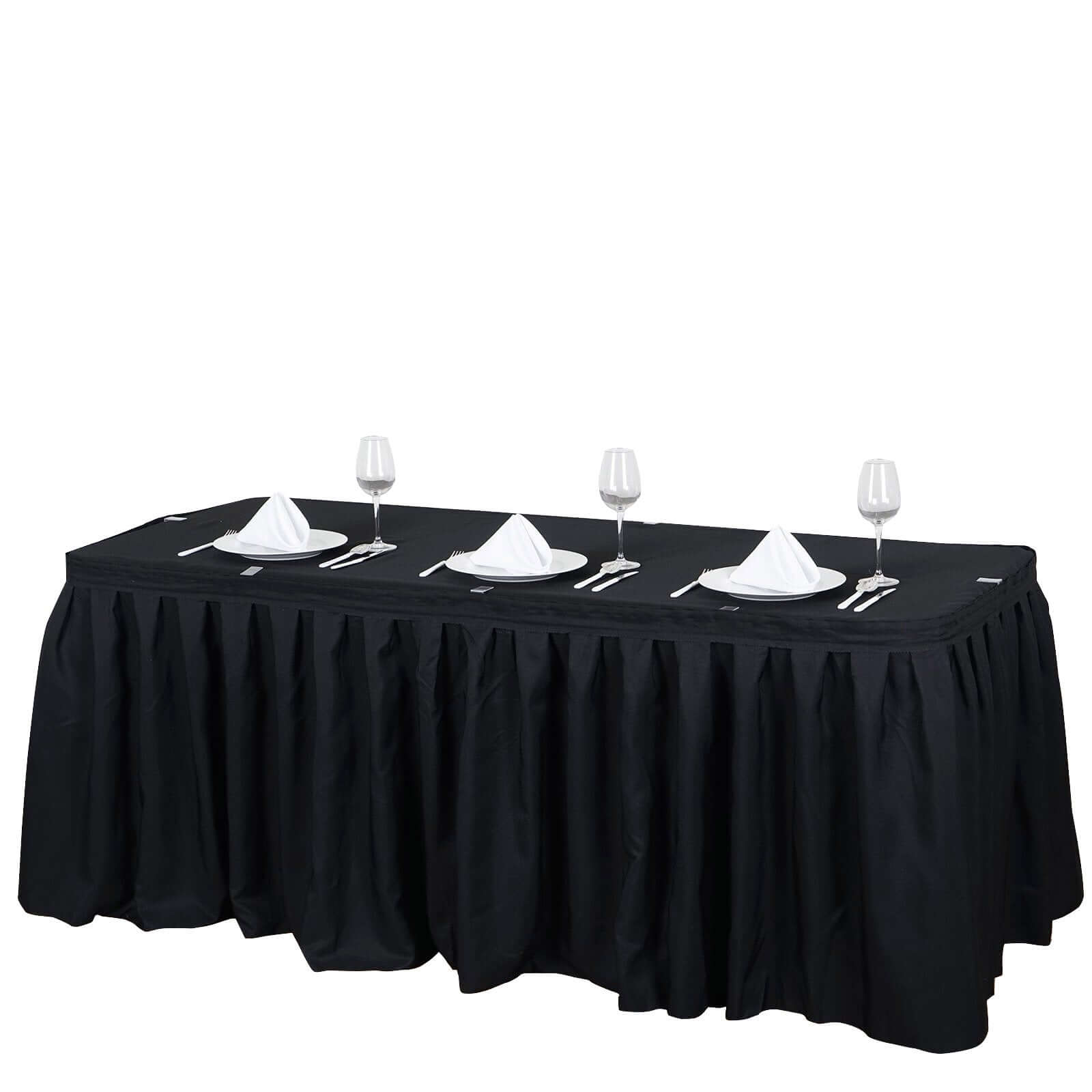 Polyester 17ft Table Skirt Black - Classic Pleated Design